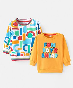 Babyhug Cotton Knit Full Sleeves Sweatshirts With Text Print Pack of 2- White & Yellow