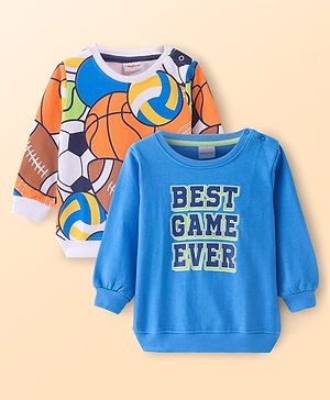Babyhug Knit Full Sleeves Sweatshirts With Text & Dino Graphics Pack of 2 - Green & Yellow