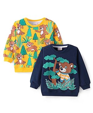 Babyhug Knit Full Sleeves Sweatshirt With Bear Graphics Pack of 2 - Multicolour