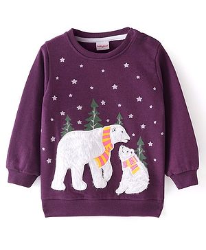 Babyhug Cotton Knit Full Sleeves Sweatshirts With Snow Bear Design - Purple
