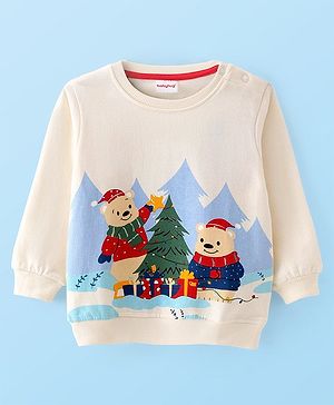 Babyhug Cotton Knit Full Sleeves Christmas Theme Print Sweatshirt - White