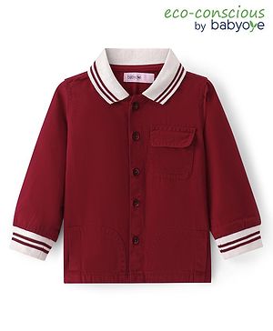 Babyoye Cotton Woven Full Sleeves Solid Colour Shirt - Dark Red