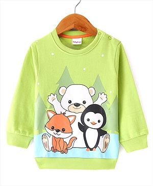 Babyhug Cotton Knit full Sleeves Pullover Sweatshirt With Animals Print - Green
