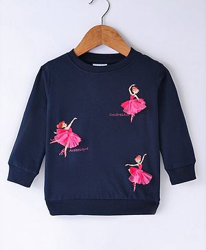 BUMZEE Looper Full Sleeves Dancing Fairy Printed Sweatshirt - Navy Blue