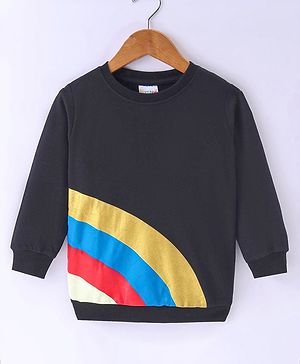 BUMZEE Full Sleeves Rainbow  Printed Sweatshirt - Black