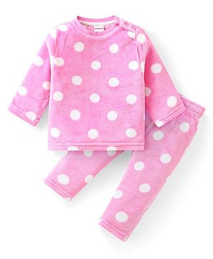 Babyhug Full Sleeves Winter Wear Co-Ord Set With Polka Dots Print - Pink