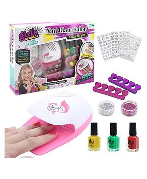 Happy Hues Nail Salon Kit for Girls with Nail Dryer- Nail Stickers & Nail Polish Set for Girls- Pretend Play Sets for Kids 12 Pieces