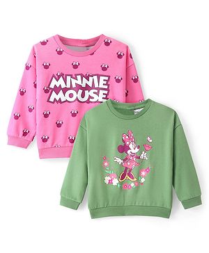 Babyhug Disney CottonTerry Full Sleeves Sweatshirt With Minnie Mouse Graphics Pack of 2 - Pink & Green