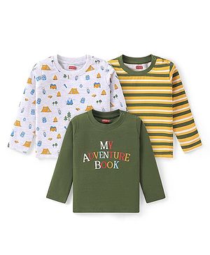 Babyhug Cotton Knit Full Sleeves T-Shirts With Adventure Camping Graphics Pack of 3 - Olive Green