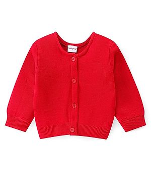 Babyhug Knitted Full Sleeves Front Open Solid Colour Sweater - Red