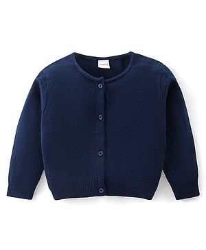 Babyhug Knitted Full Sleeves Front Open Solid Colour Sweater - Navy Blue