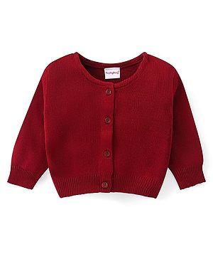 Babyhug Knitted Full Sleeves Front Open Solid Colour Sweater - Maroon