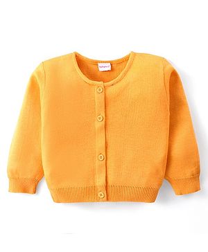 Babyhug Knited Full Sleeves Front Open Solid Colour Sweater - Mustard