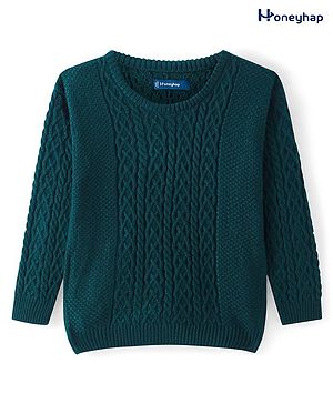 Honeyhap Premium  Knitted Full Sleeves Pullover Sweater with Cable Knit Design -  Green