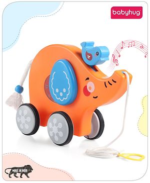Babyhug Premium Battery Operated Elephant Pull Along Toy With Music & Lights - Orange