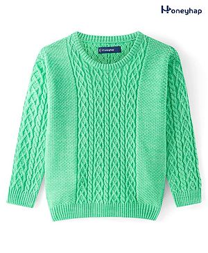 Honeyhap Premium Knitted Full Sleeves Pullover Sweater with Cable Knit Design - Light Green