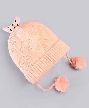 Babyhug Woollen Knitted Caps with Applique & Pom Pom - Orange