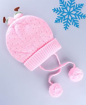 Babyhug Wollen Caps with Pom Pom- Pink
