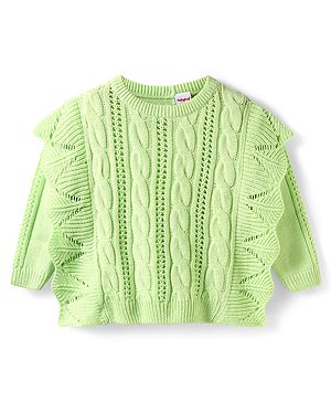 Babyhug Knitted Full Sleeves Sweater with Cable Knit Design & Crochet Detailing - Lime Green