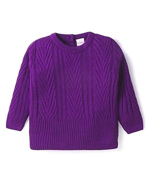 Babyhug Knitted Full Sleeves Solid Colour Pullover Sweater With Cable Knit Design - Purple