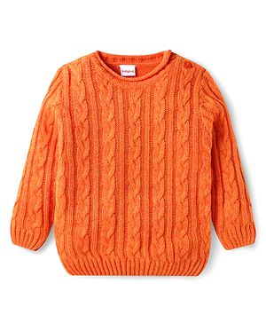 Babyhug Knitted Full Sleeves Cable Knit Design Sweater - Orange