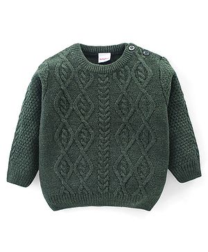 Babyhug Knitted Full Sleeves Pullover Sweater with Cable Knit Design - Olive Green