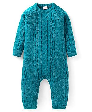 Babyhug Knit Full Raglan Sleeves  Winter Wear Romper with Cable Knit Design - Teal Blue