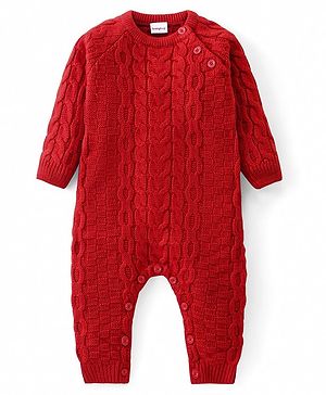 Babyhug Knitted Ful Sleeves Cable Knit Designed Winter Romper - Rust