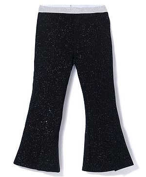 Arias Cotton Stretch Knit Fit & Flared Shimmered Silver Lurex Leggings with Waistband - Black