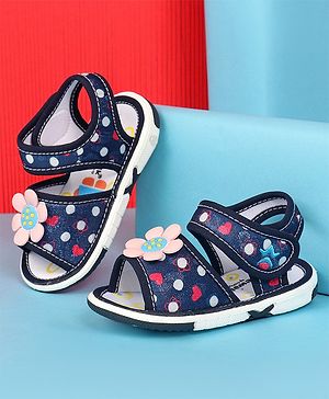 Cute Walk by Babyhug Velcro Closure Sandals with Floral Applique - Blue