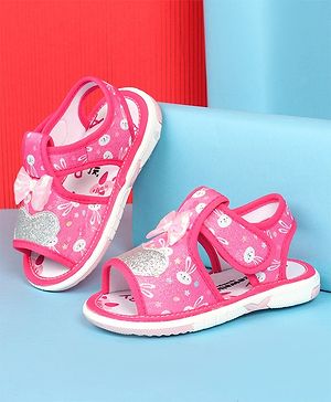 Cute Walk by Babyhug Sandals with Velcro Closure Bunny Print & Bow Applique - Fuchsia