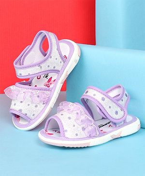 Cute Walk by Babyhug Velcro Closure  Sandal With Polka Dot Print & Frill Detailing - Purple