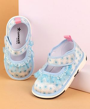 Cute Walk by Babyhug Velcro Closure Casual Shoes With Polka Dot Print & Lace Detailing - Blue