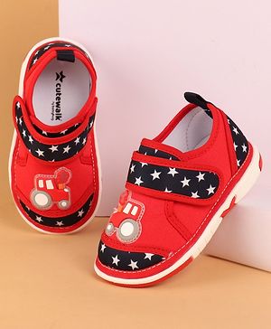 Cute Walk by Babyhug Velcro Closure Casual Shoes with Car Design - Red