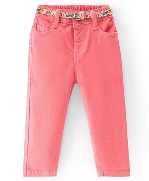 Babyhug Cotton Woven Solid Colour Corduroy Pant With Stretch - Peach