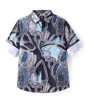 Ruff Satin Woven Full Sleeves Printed Shirt - Aqua