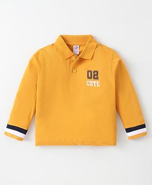 Zero Sinker Knit Full Sleeves Polo T-Shirt with Number Print - Mustard