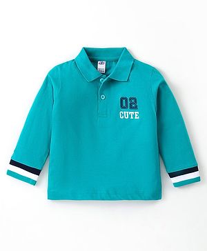 Zero Sinker Knit Full Sleeves Polo T-Shirt with Number Print -  Green