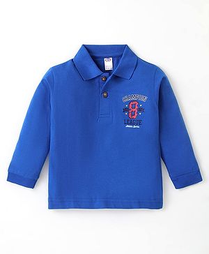 Zero Sinker Knit Full Sleeves Polo T-Shirt with Number Print - Royal Blue