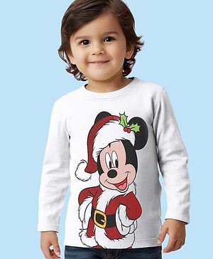 Babyhug Disney Single Jersey Full Sleeves T-Shirt With Mickey Mouse Print & Sequin Detailing -  White