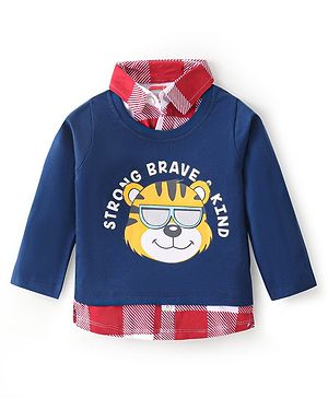 Babyhug  Full Sleeves Overlapped T-Shirt With Lion Graphics - Navy Blue