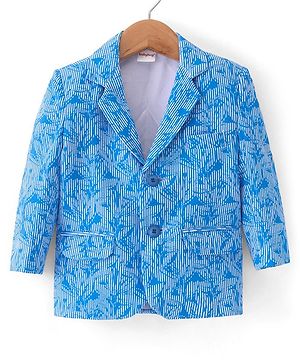 Babyhug Knitted Full Sleeves Party Wear Printed Blazer - Blue
