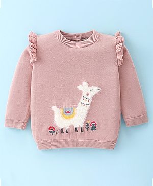 Ollypop Cotton Knit Pullovers Full Sleeves  Sweater Animal Design - Pink Blush