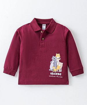 Zero Sinker Single Jersey Full Sleeves Polo T-Shirt with Animal Print -  Maroon