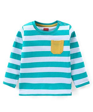 Babyhug Cotton Knit Full Sleeves Striped T-Shirt With Pocket - Multicolor