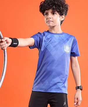 Pine Active Knitted Half Sleeves T-shirt With Football Logo - Blue