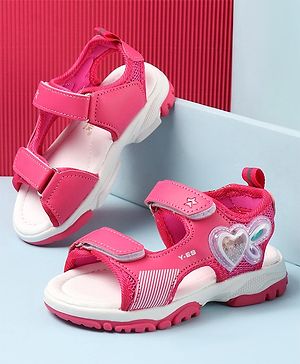 Cute Walk by Babyhug Casual Sandals with Velcro Closure & Heart Applique - Fuschia