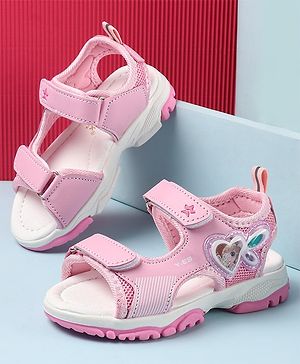 Cute Walk by Babyhug Casual Sandals with Velcro Closure & Heart Applique - Pink