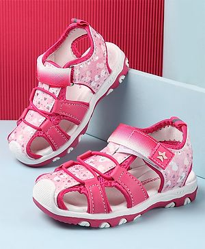 Cute Walk by Babyhug Velcro Closure Sandals with Hearts & Glitter Print - Fuchsia