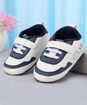 Cute Walk by Babyhug Booties With Velcro Closure & Dino Print - Blue & White